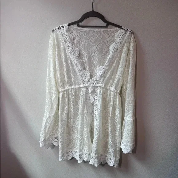 Cupshe Women’s Lace V-Neck swimsuit coverup - white/ivory, OSFM - Picture 1 of 5